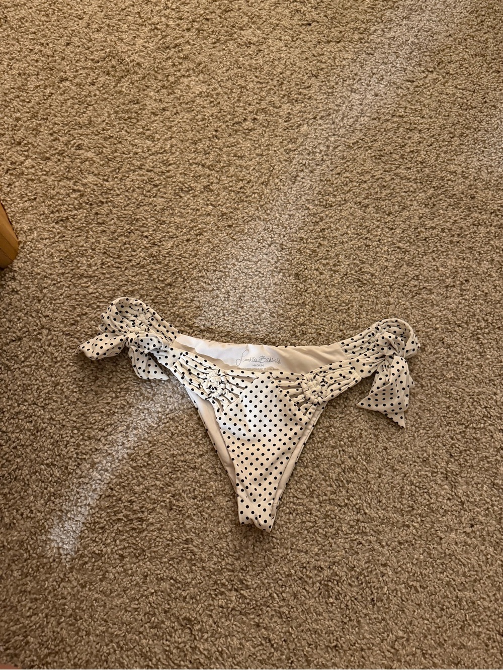 Frankie's Bikinis Cream with Black Polka Dot Tie-Side Bikini Bottom